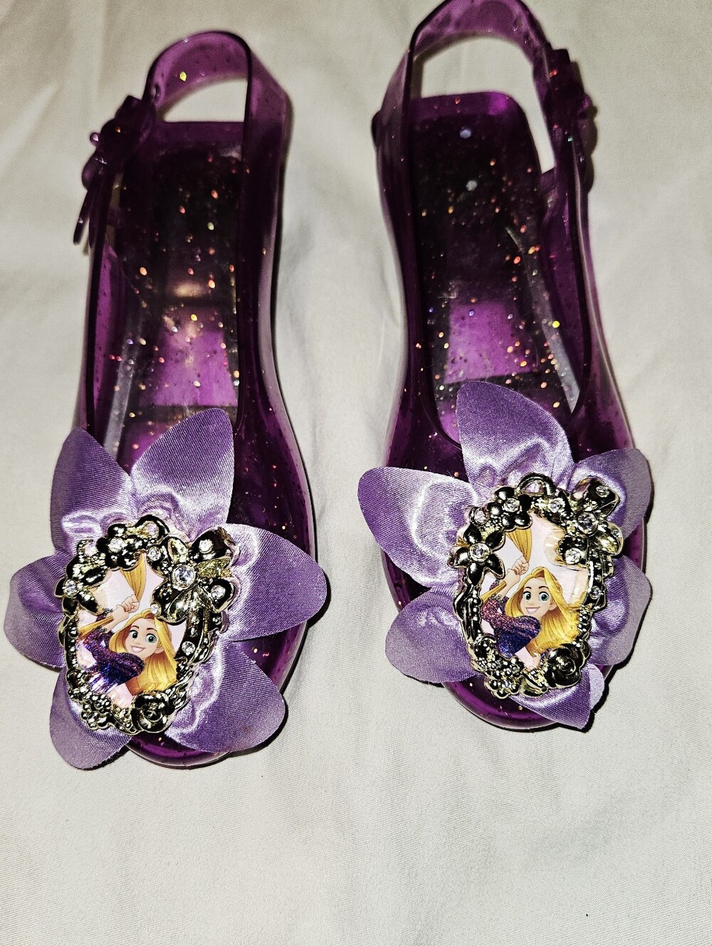 Toddler Girls Size 8 Purple Glitter Rapunzel Jelly Heels Slingback Sandals